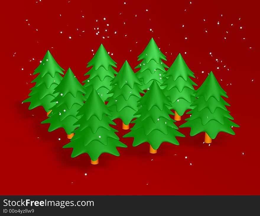 Christmas tree and snow flake on white background