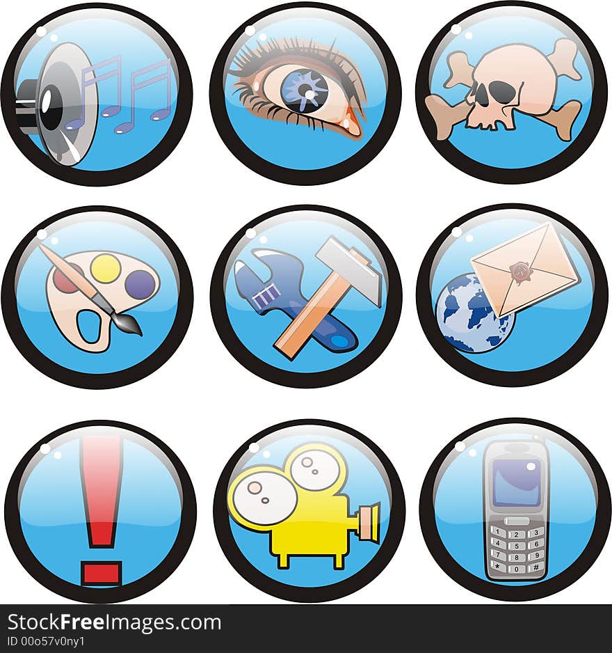 Glass dark blue icons for WEB