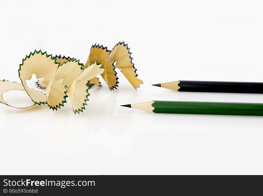 Pencil shavings isolated on white background