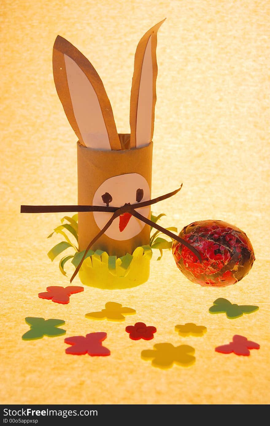 Rabbit and easter egg, children handcraft,. Rabbit and easter egg, children handcraft,