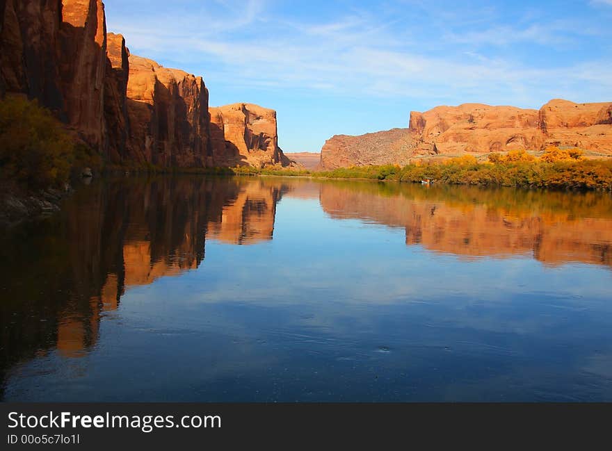 Early morning reflections on the Colorado river in Canyonlands National Park