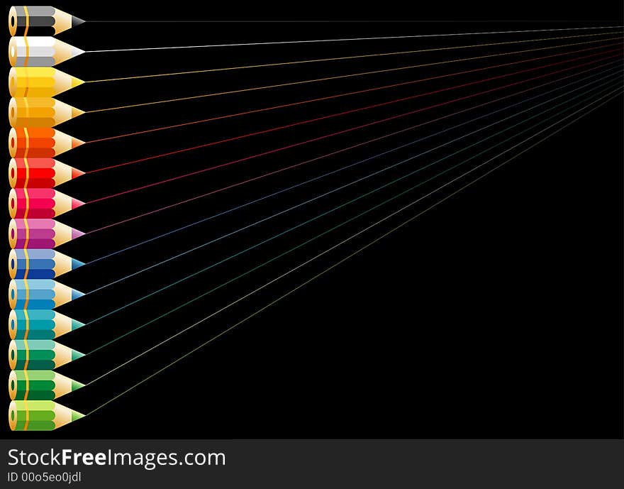 Vector set of colorful pencils on black background. Vector set of colorful pencils on black background