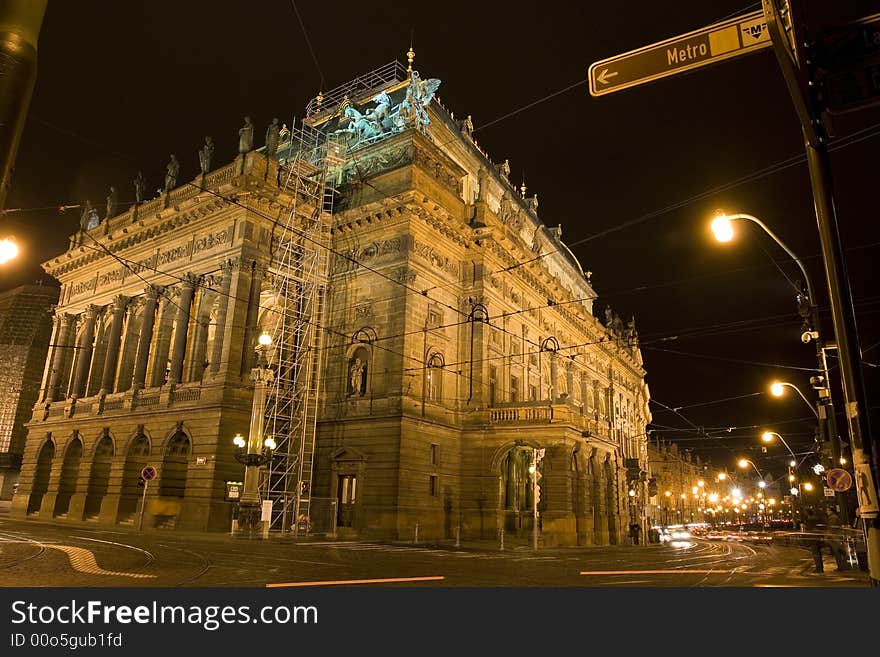 Nation theatre Prague in the night. Nation theatre Prague in the night