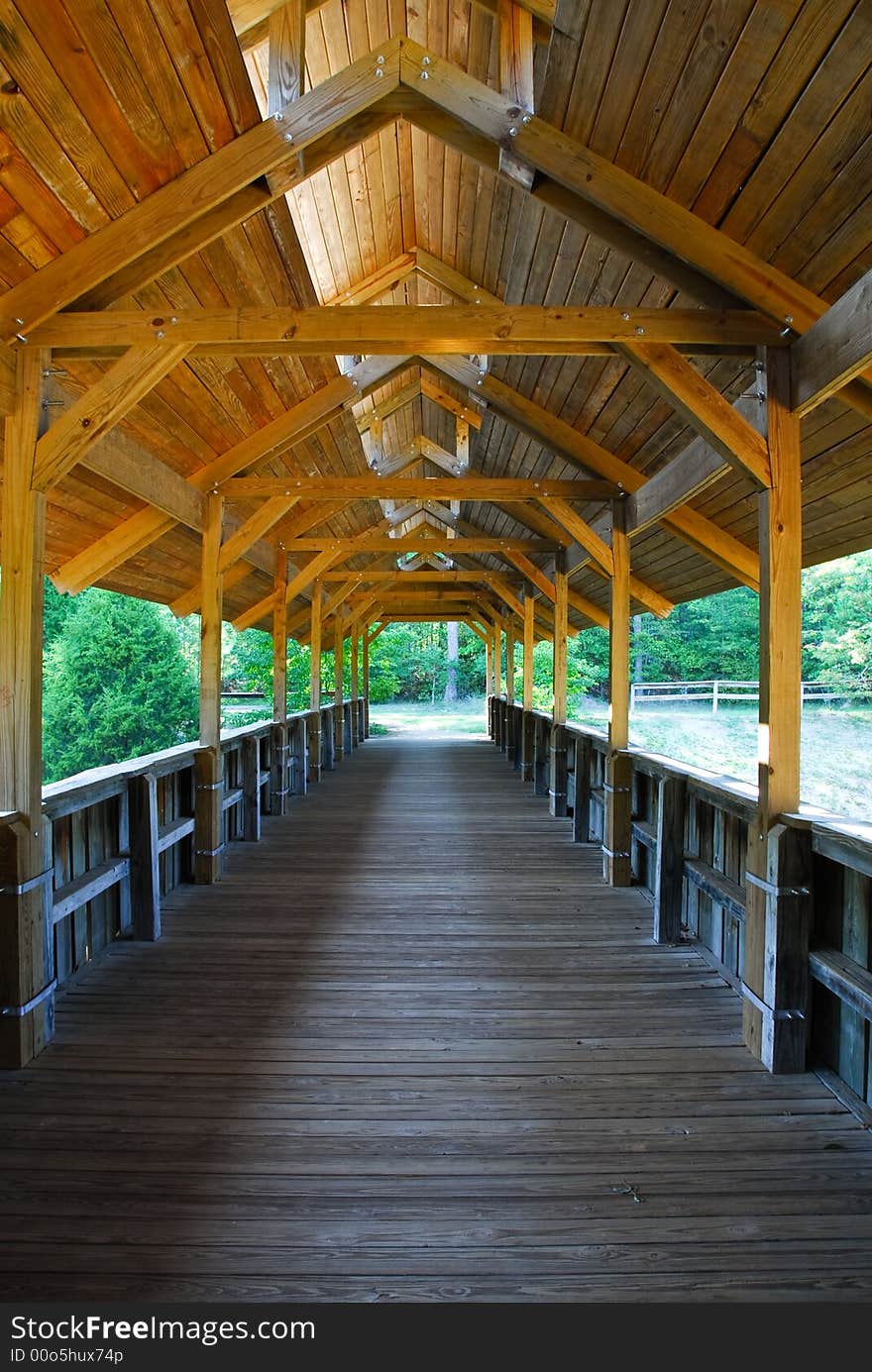 Wooden Covered Bridge Walkway