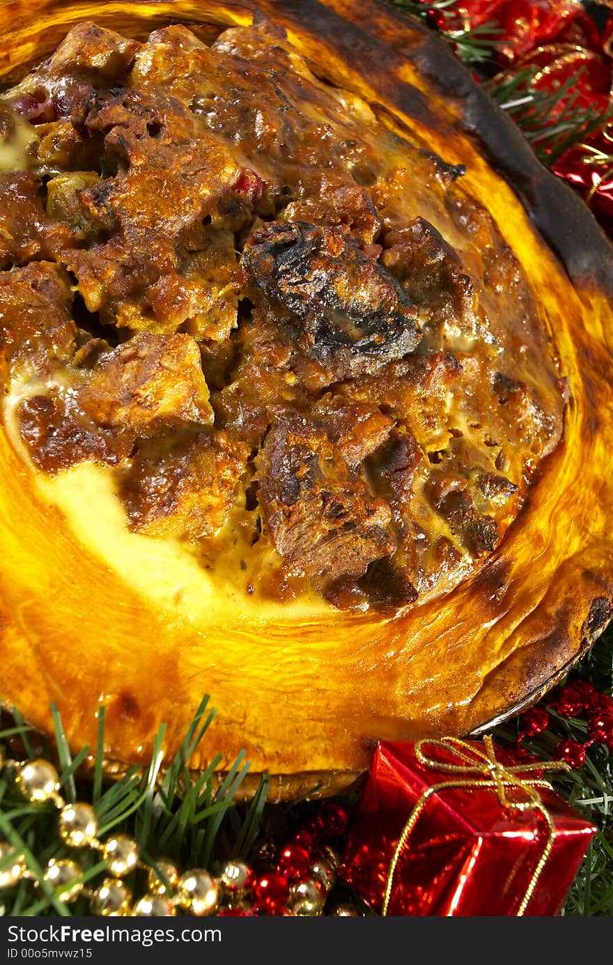 Xmas pumpkin stuffed with meat