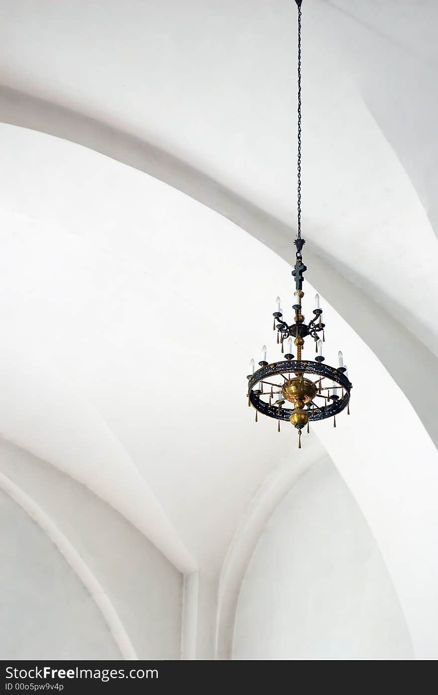 Hanging chandelier in church