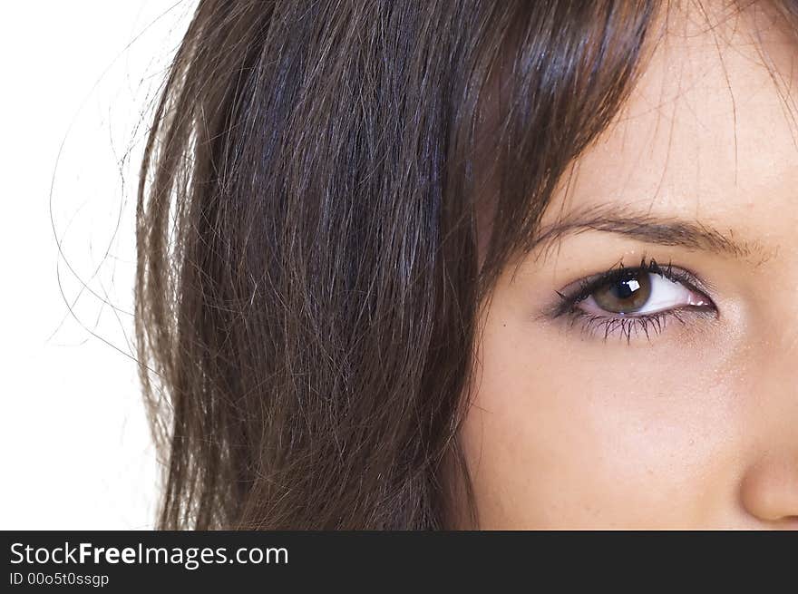 Portrait of young brunette girl with beautyful eyes and face.