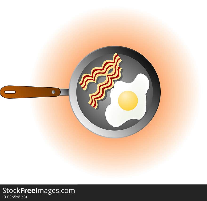 Vector egg and ham on the pan. Vector egg and ham on the pan