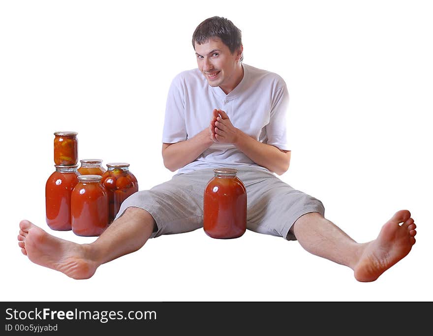 Fun man which very like tomato and tomato juice; isolated image. Fun man which very like tomato and tomato juice; isolated image