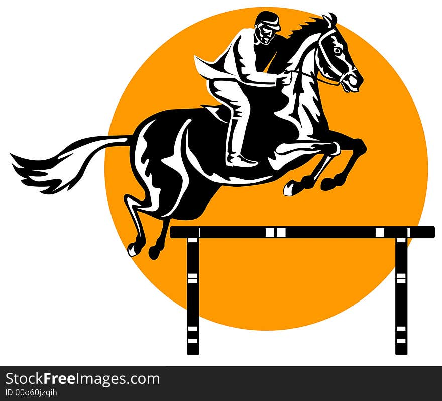 Vector art on Show jumping woodcut style