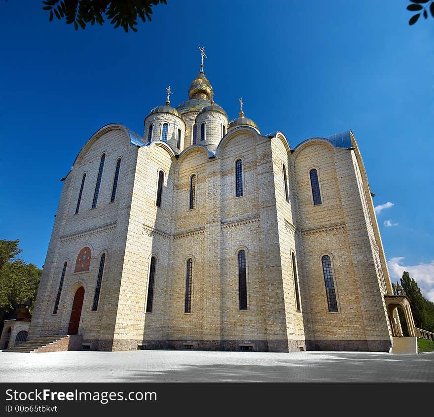 The largest in Ukraine Orthodox St. Archangel Michael's Cathedral situated in Cherkassy city. Vertical panorama stitched from three shots. The largest in Ukraine Orthodox St. Archangel Michael's Cathedral situated in Cherkassy city. Vertical panorama stitched from three shots.