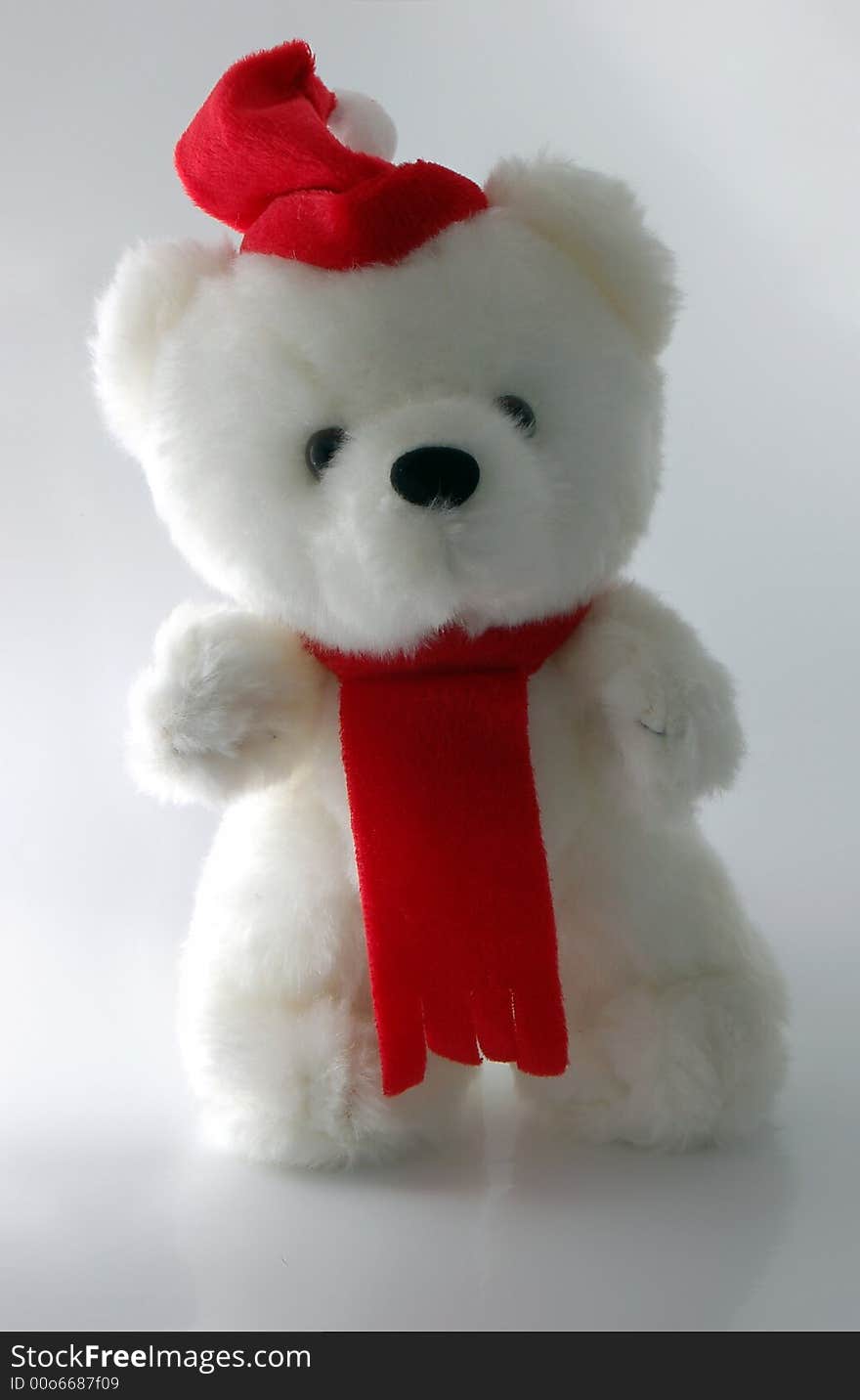 Teddy bear with Santa hat on a white background