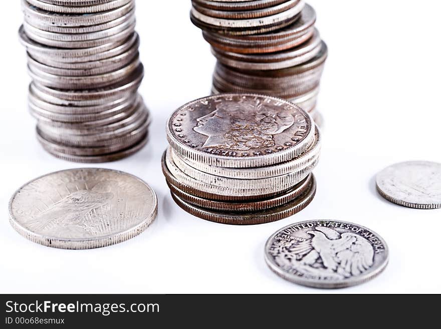 Old coins on the white background. Old coins on the white background.