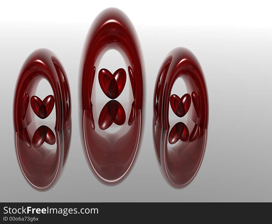 Valentine from three red transparent rings and hearts. Valentine from three red transparent rings and hearts