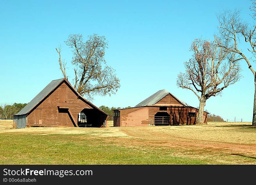 Photographed old rustic barn sheds in rural Georgia.