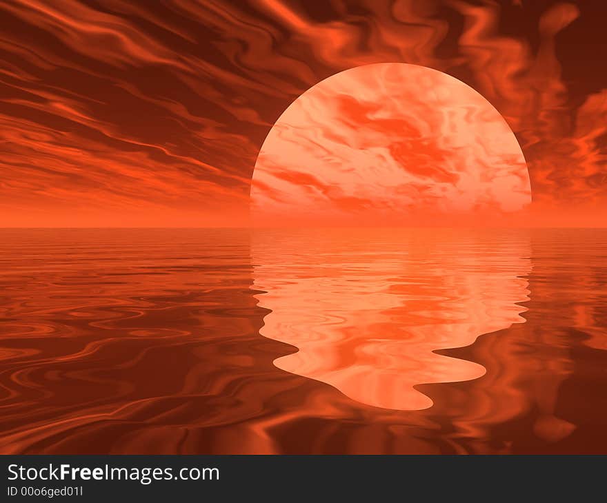 A beautiful sunset with some clouds reflecting inthe water.  Created in a computer program. A beautiful sunset with some clouds reflecting inthe water.  Created in a computer program