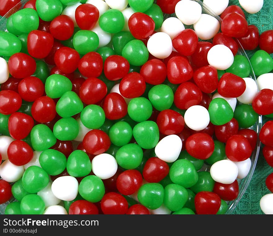 A cluster of red,green and white Christmas candy.