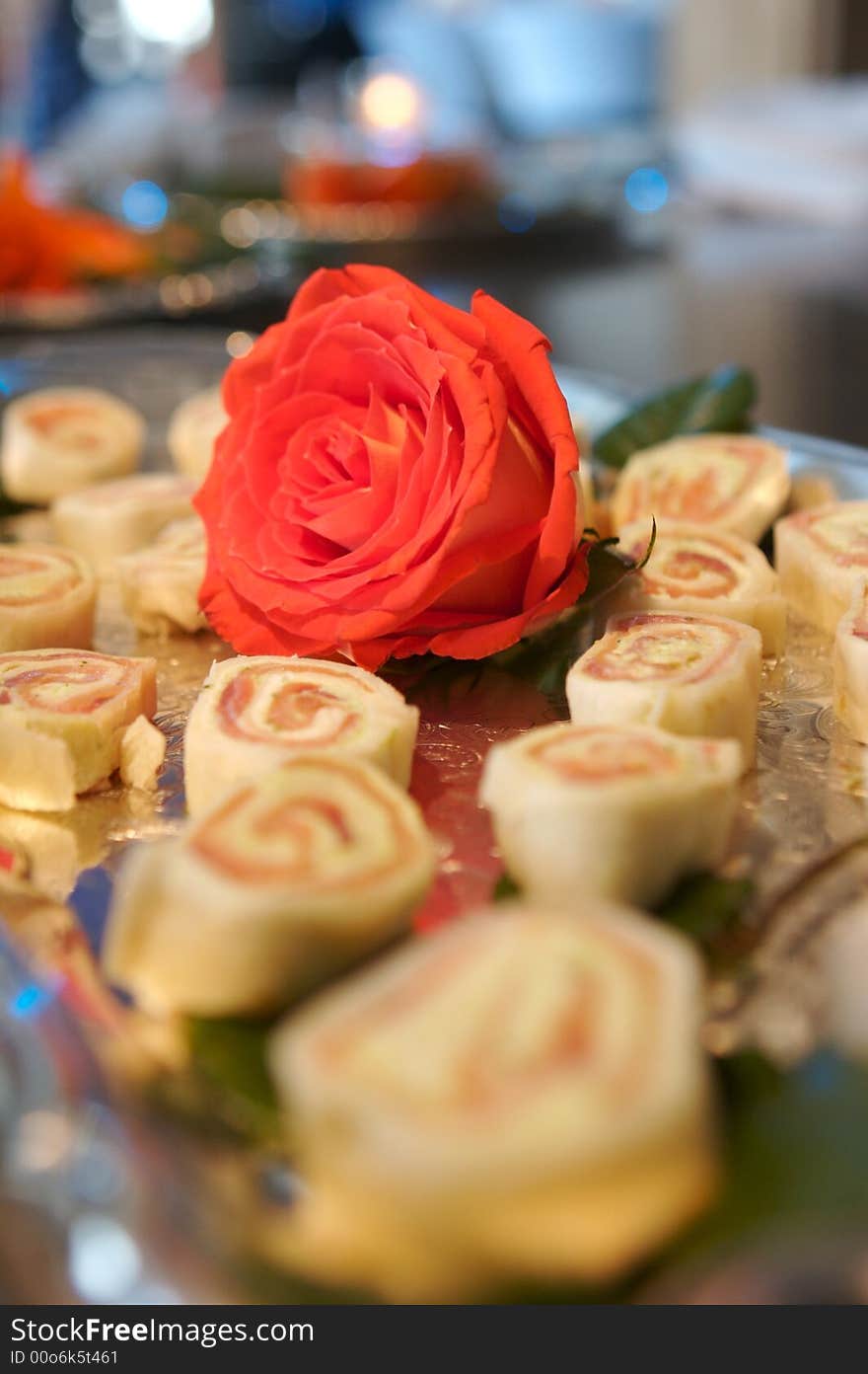 Sushi Roll Appetizers With Red Rose