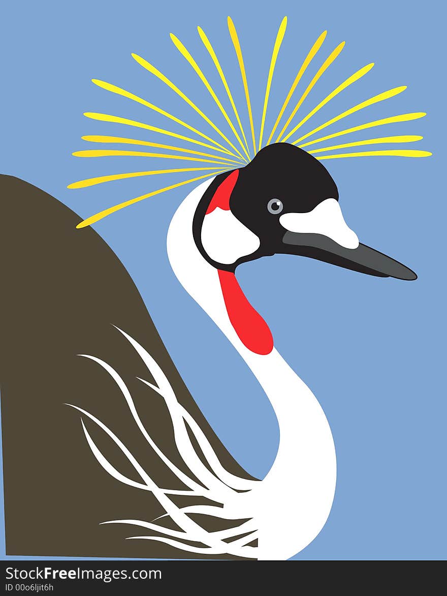 Illustration of bird with colourful crowned crane