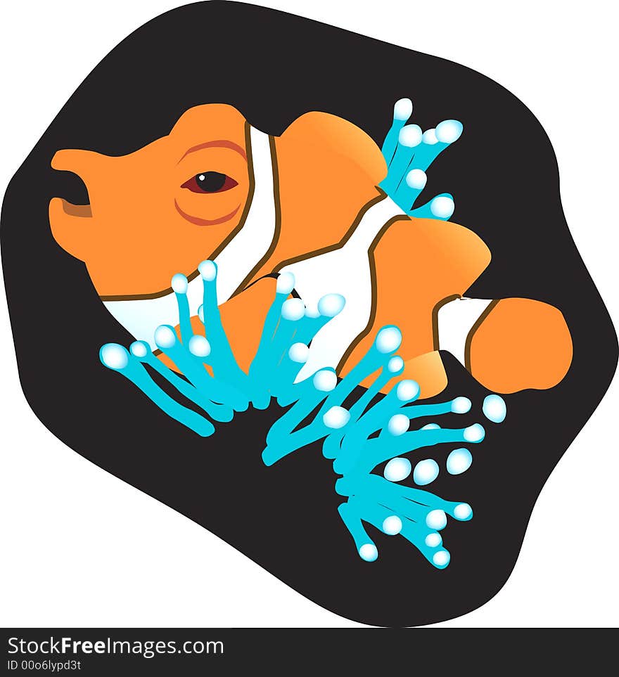 Illustration of a clown fish in a lagoon