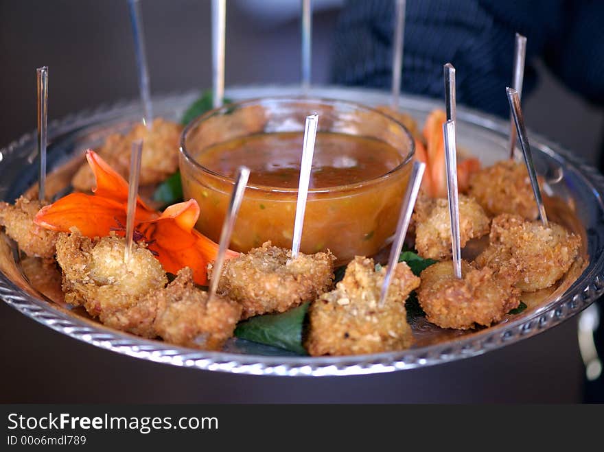 Delicious fried won tons with dipping sauce