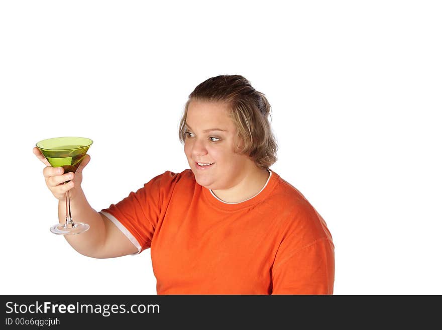 Young model with martini glass proposing a toast