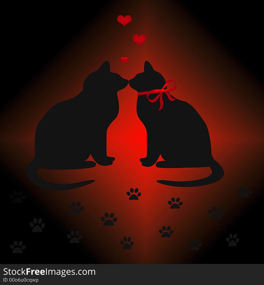 Cats in love illustration on gradient background. Cats in love illustration on gradient background