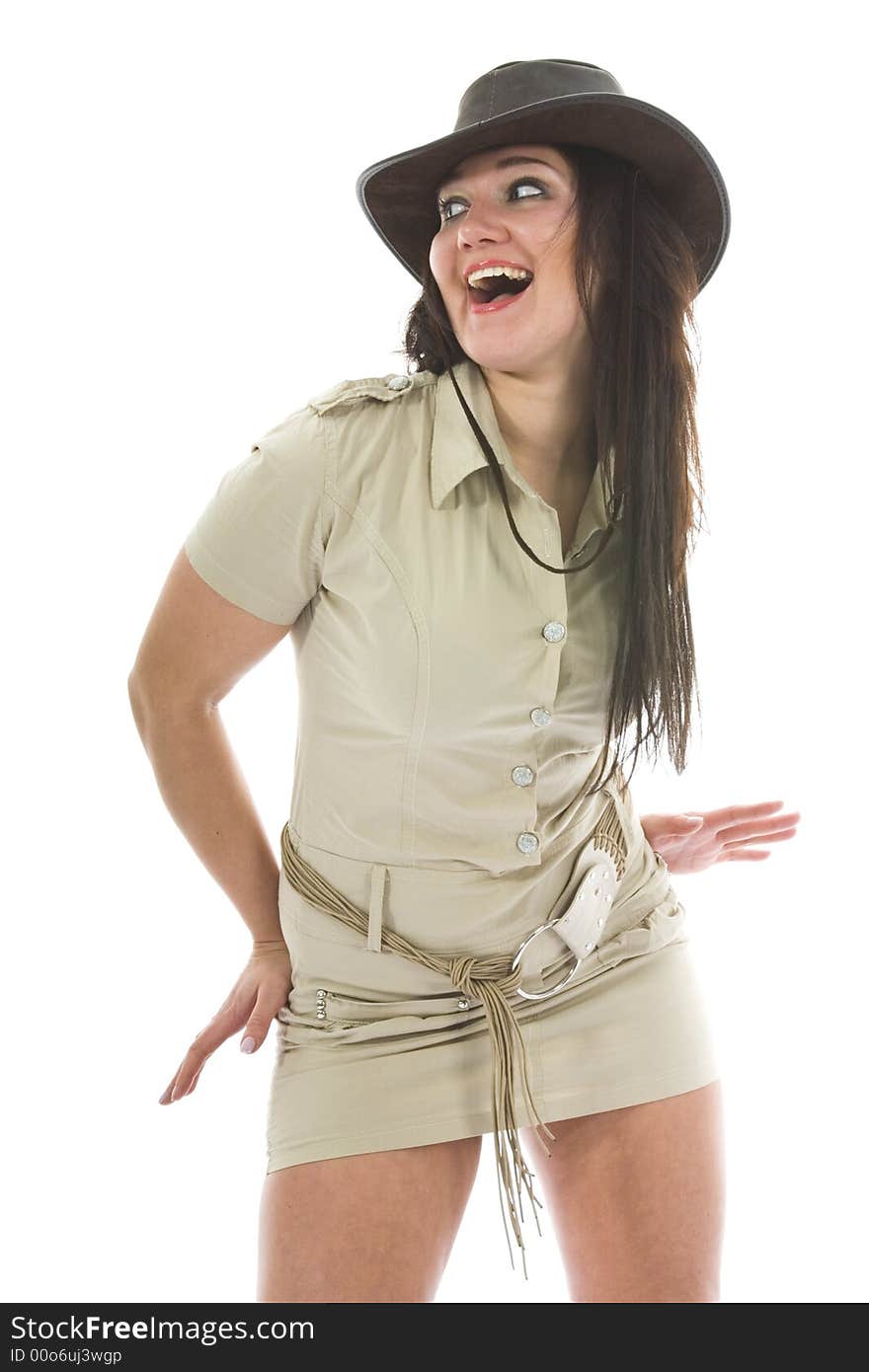 Beautiful brunette in stetson on isolated background