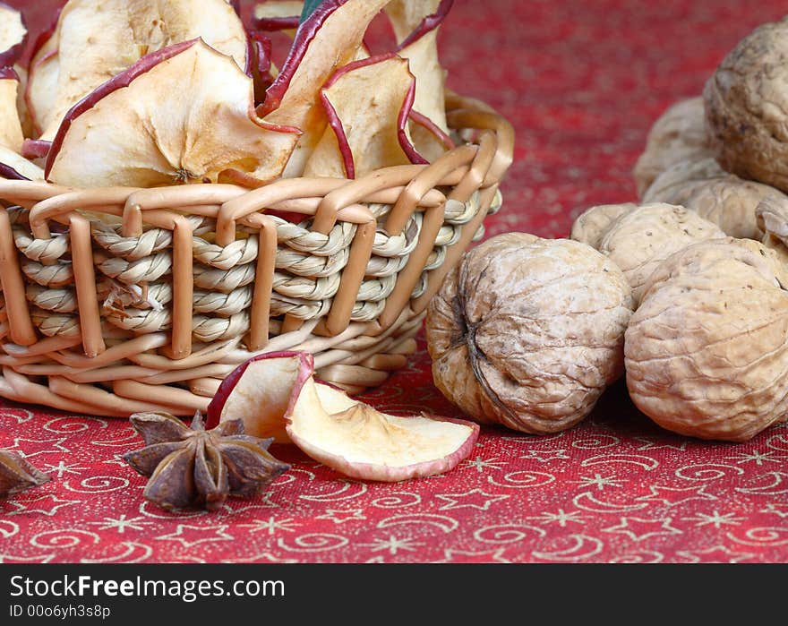 Dried apples, walnuts and anise