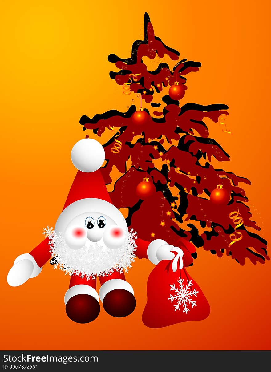 Santa Claus behind christmas tree, vector illustration, EPS and AI files included. Santa Claus behind christmas tree, vector illustration, EPS and AI files included