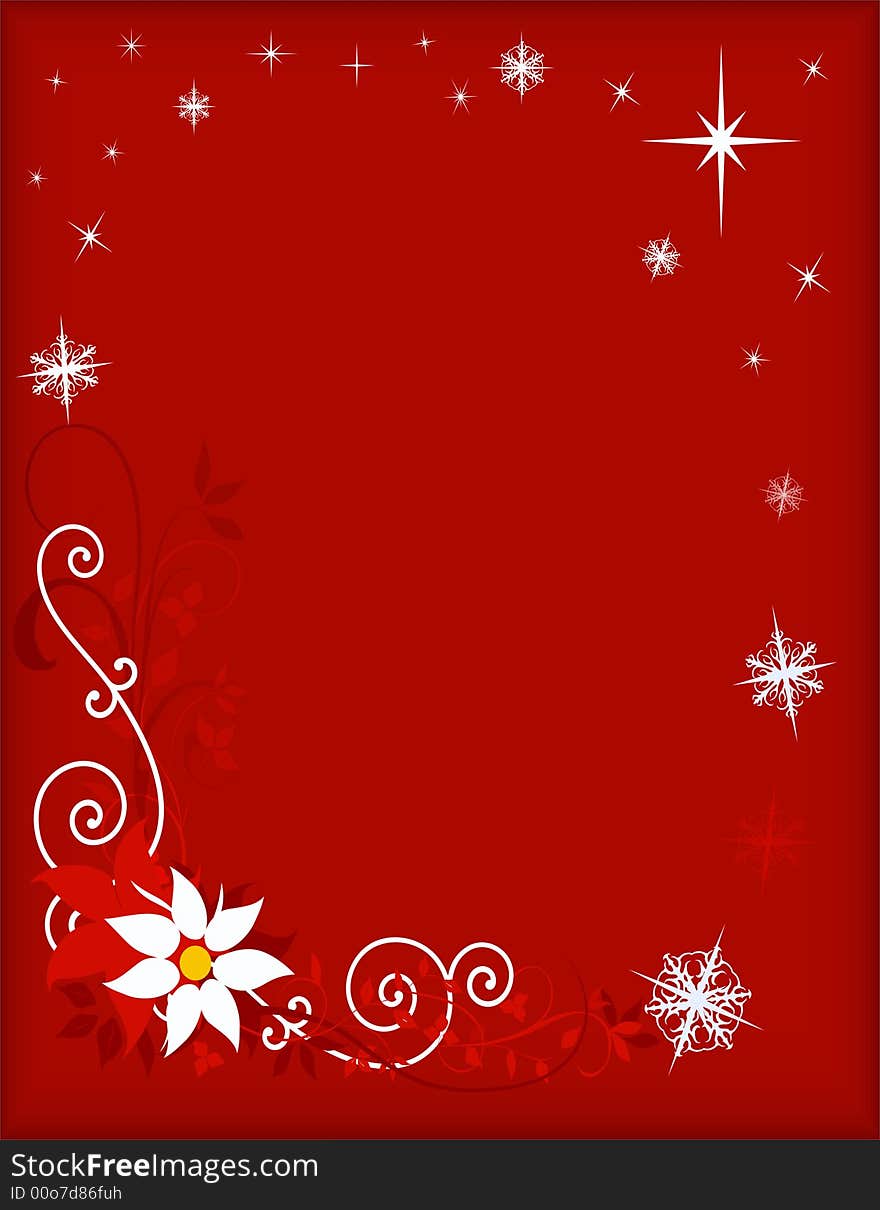 Poinsettia corner design with floral scrolls and stars. Poinsettia corner design with floral scrolls and stars.