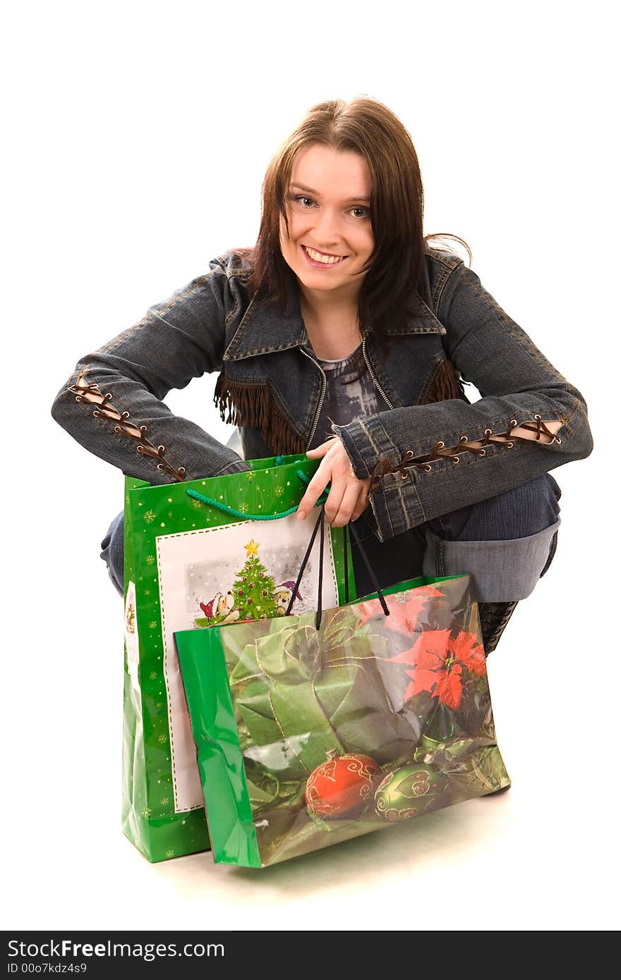 Shopping girl isolated on white