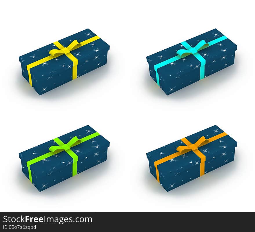 Gift box with little stars - 3d isolated illustration set. Gift box with little stars - 3d isolated illustration set