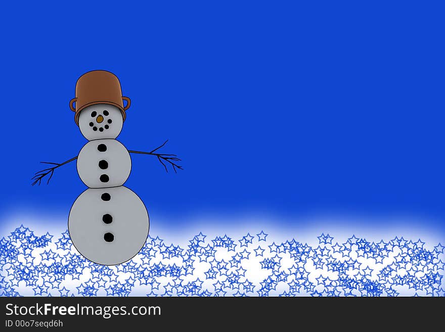 Snowman with blue christmas background