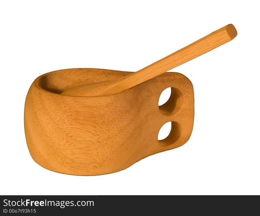 Wooden cup and spoon