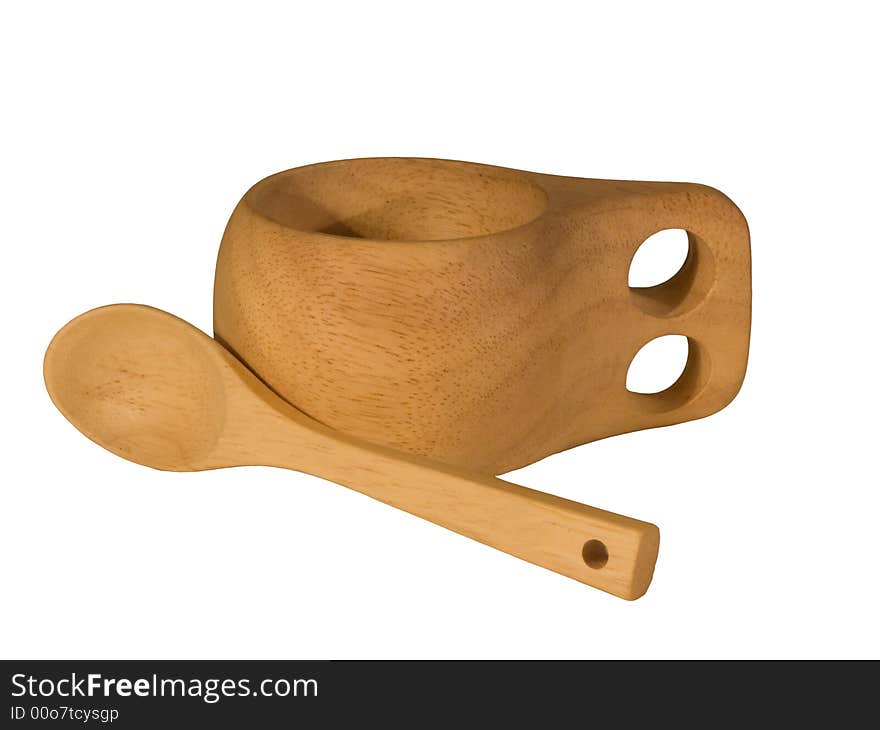 Wooden cup and spoon