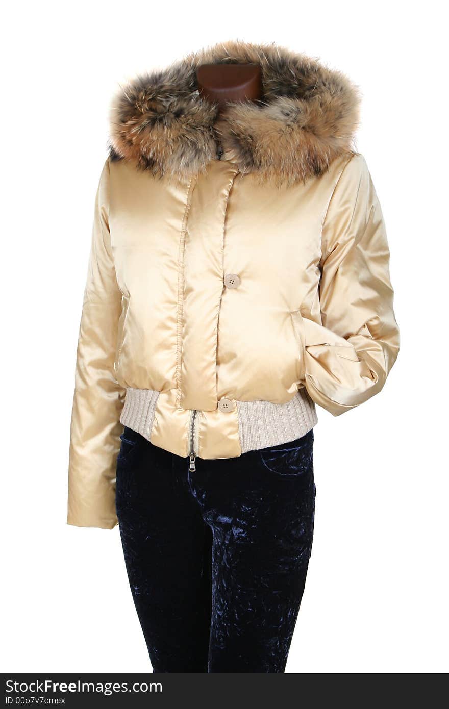 Female jacket with a hood on a white background