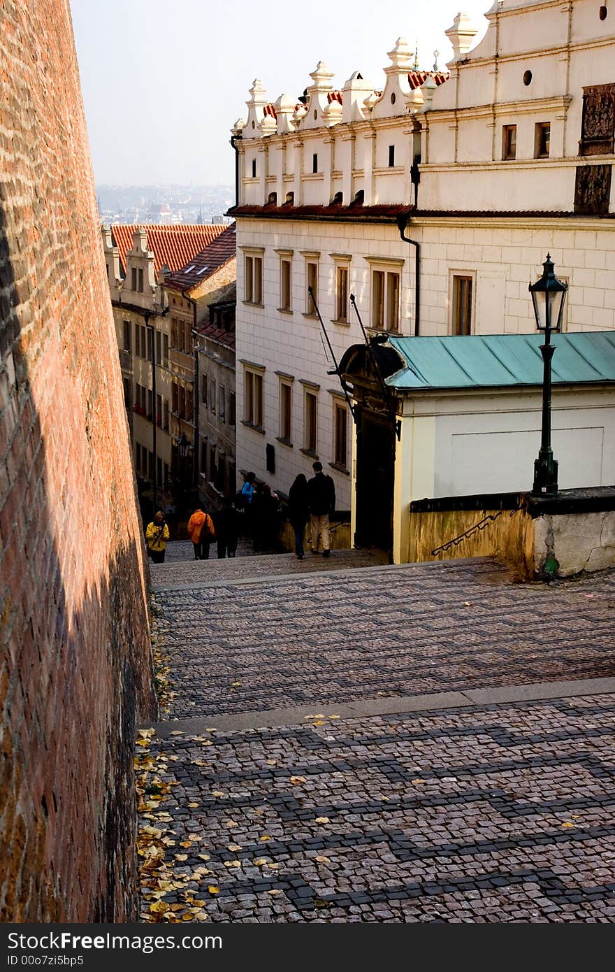 Old Prague starcase in fall colors near Prague Castle. Old Prague starcase in fall colors near Prague Castle