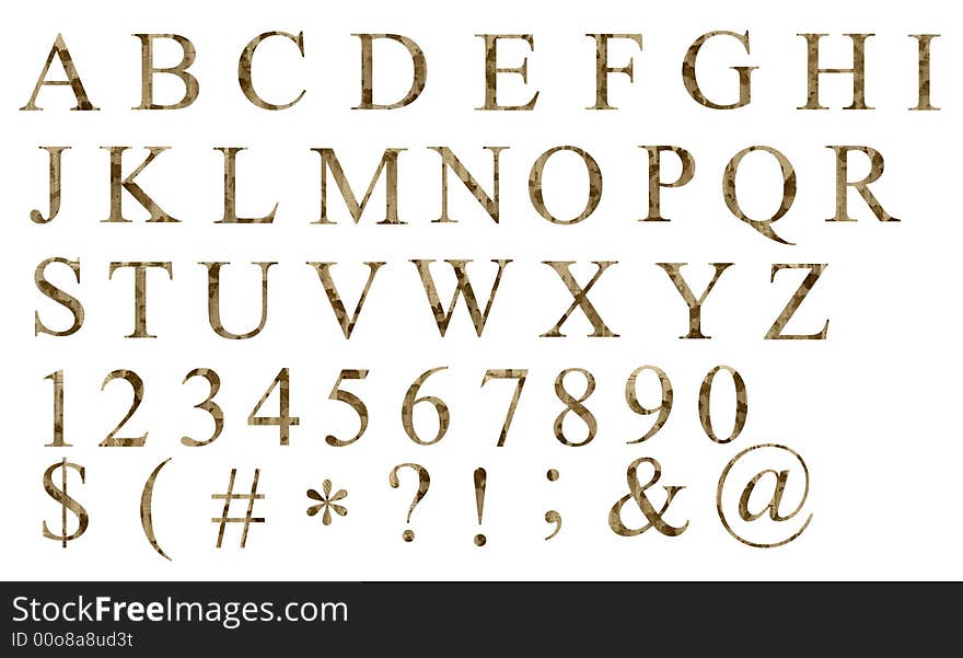 Cardboard rusted alphabet on white background