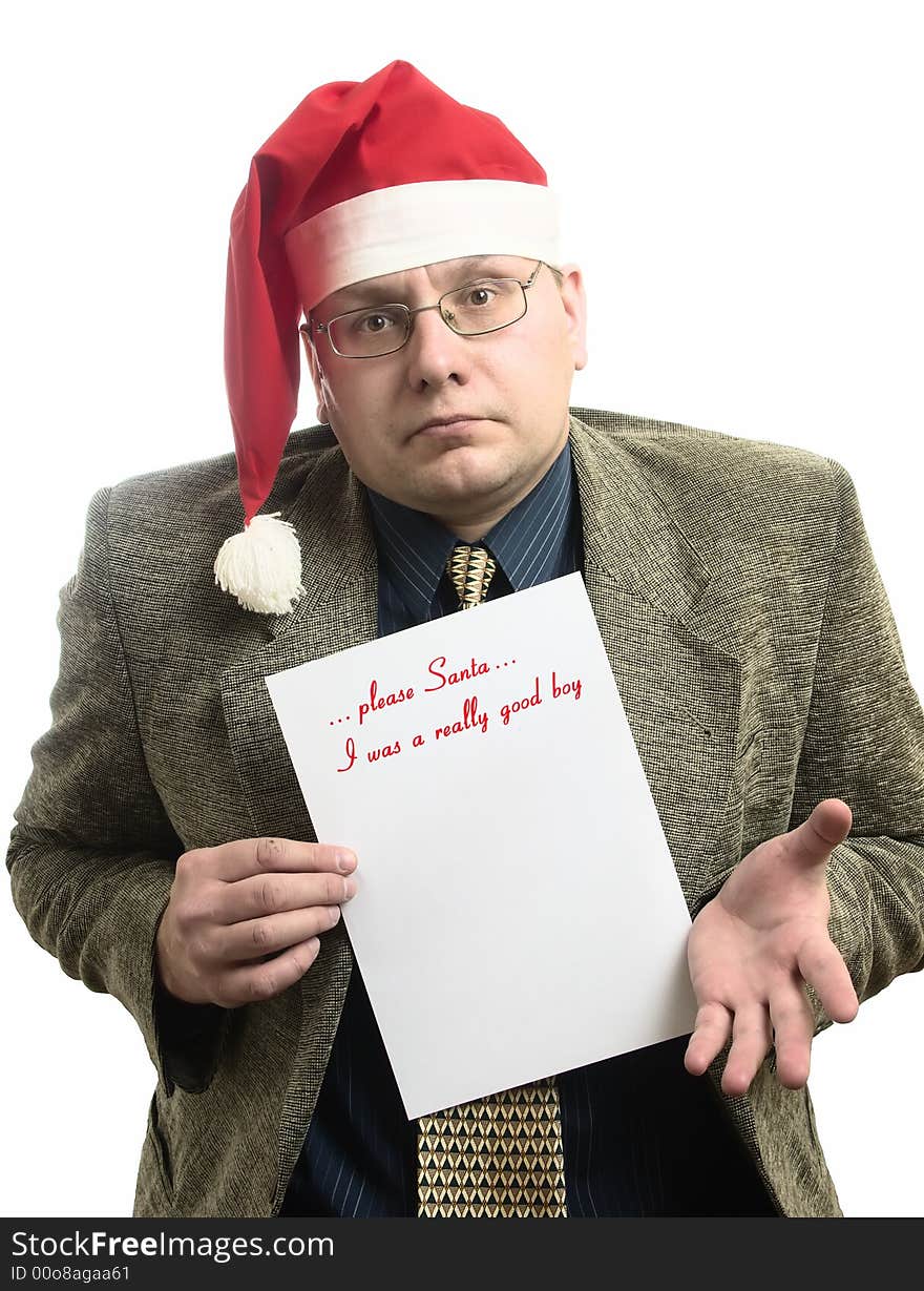 The businessman shows  own wish list for Santa