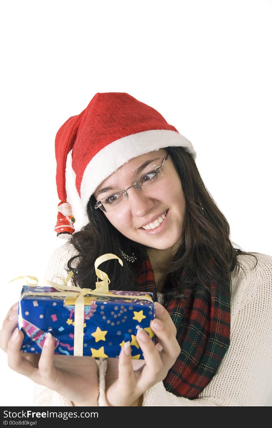 Happy girl holding her gift