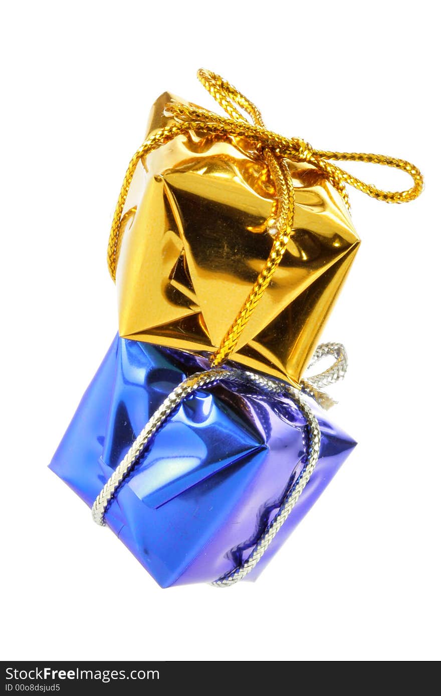 Golden and blue gift boxes