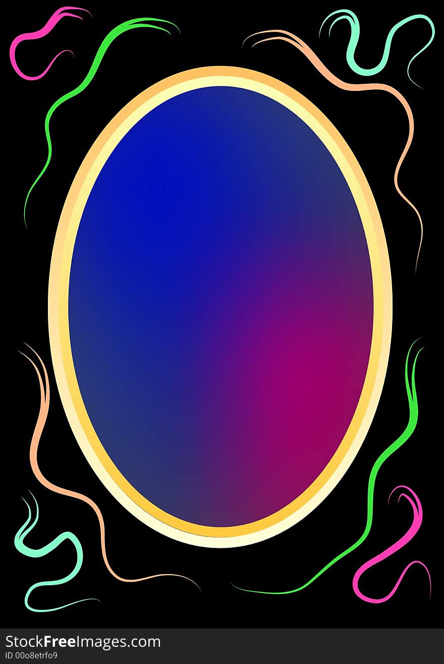 A colorful oval frame in front of a black background and decorative lines in the edges. Available as Illustrator-file. A colorful oval frame in front of a black background and decorative lines in the edges. Available as Illustrator-file