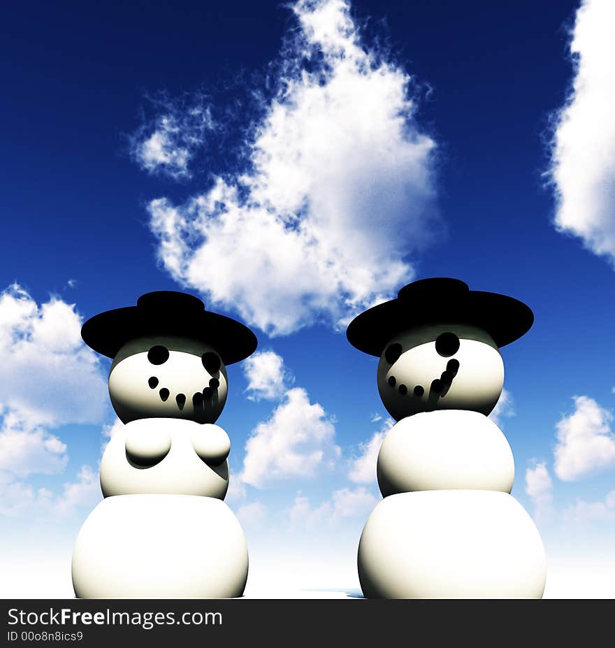 Two Snowman On Ice