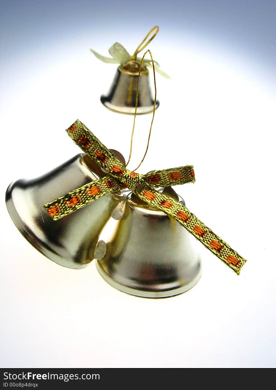 Fur-tree toy, ornament, New Year's  handbell on  white background. Fur-tree toy, ornament, New Year's  handbell on  white background