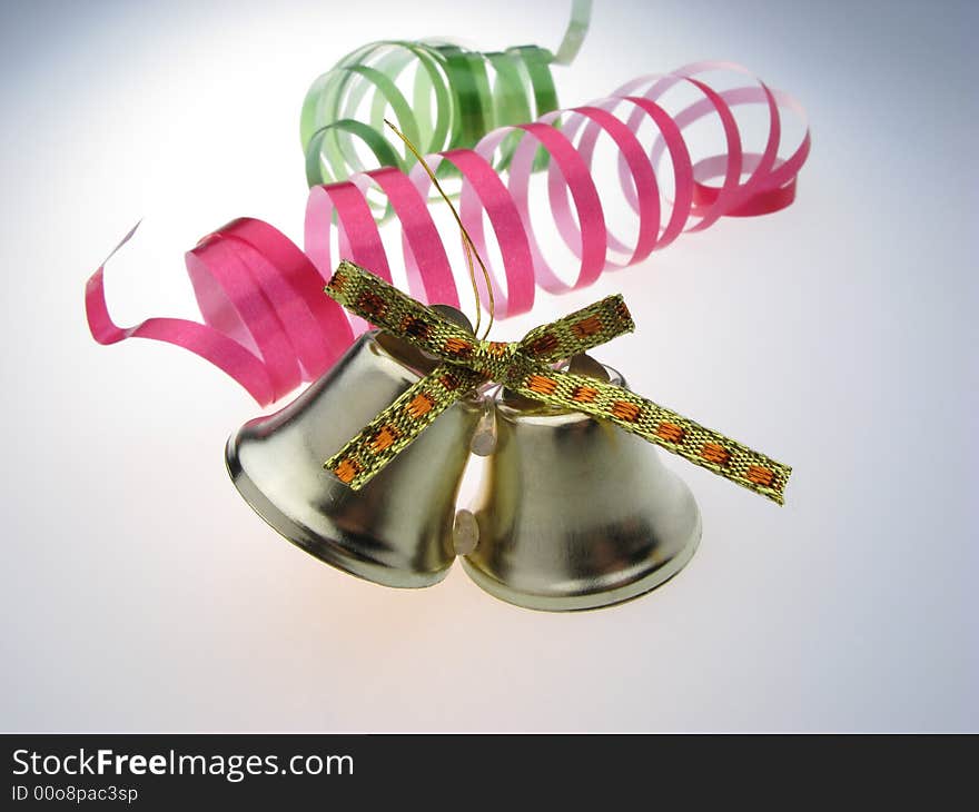 Fur-tree toy, ornament, New Year's  handbell on  white background