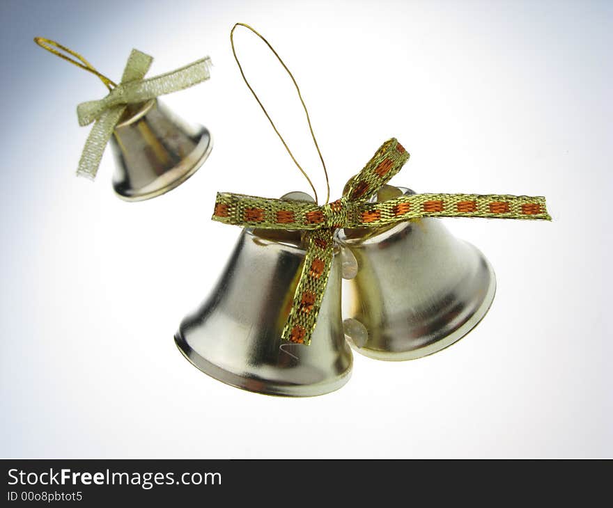 Fur-tree toy, ornament, New Year's  handbell on  white background. Fur-tree toy, ornament, New Year's  handbell on  white background