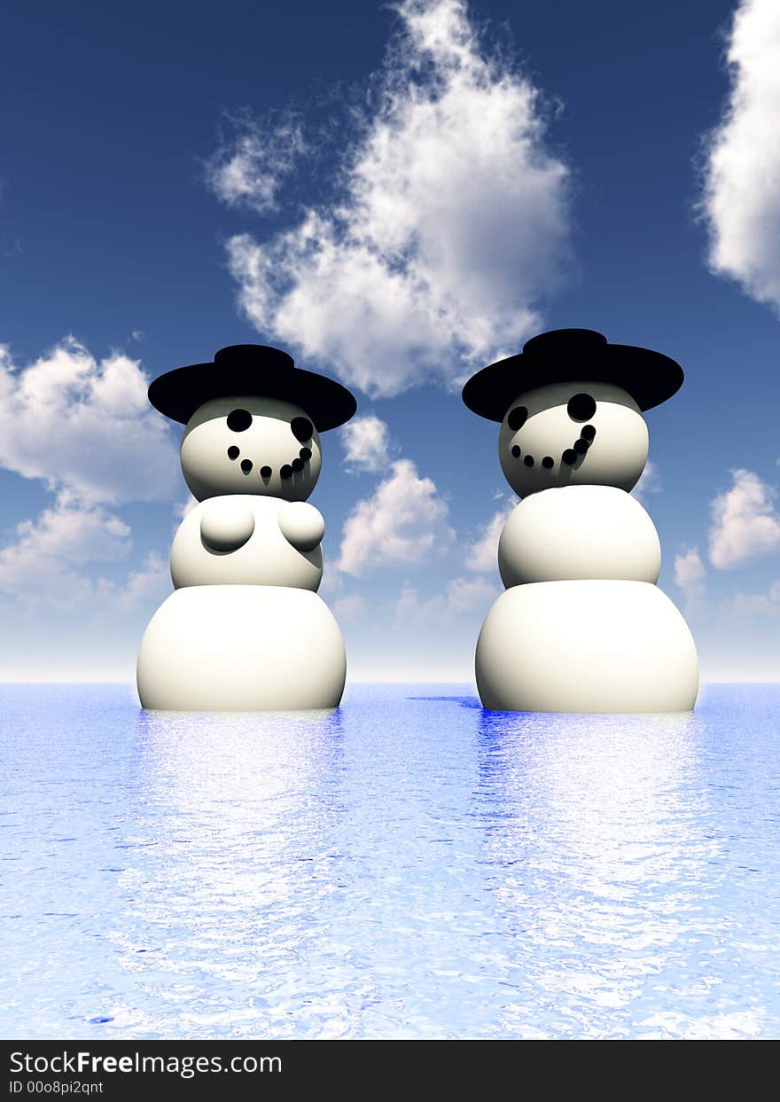 Two Snowman On Holiday In The Water 9