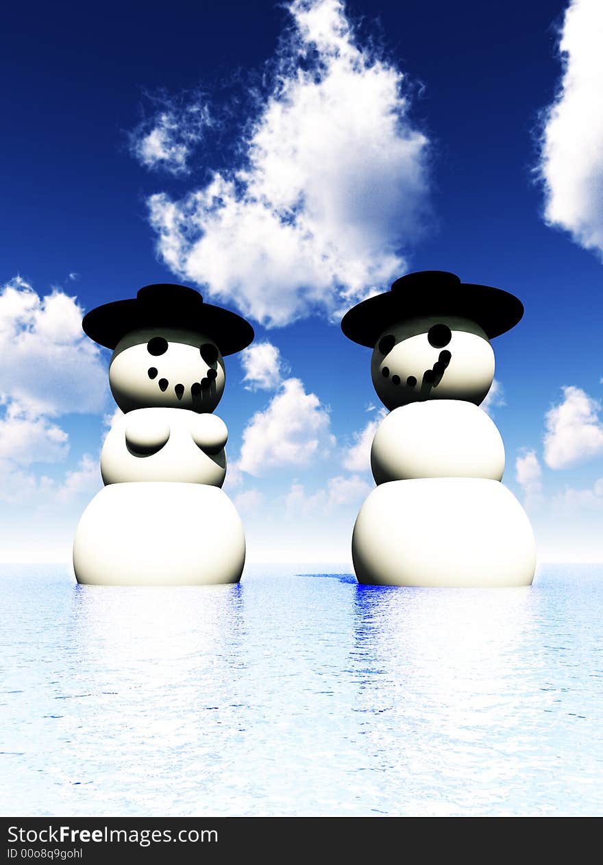 Two Snowman On Holiday In The Water 9