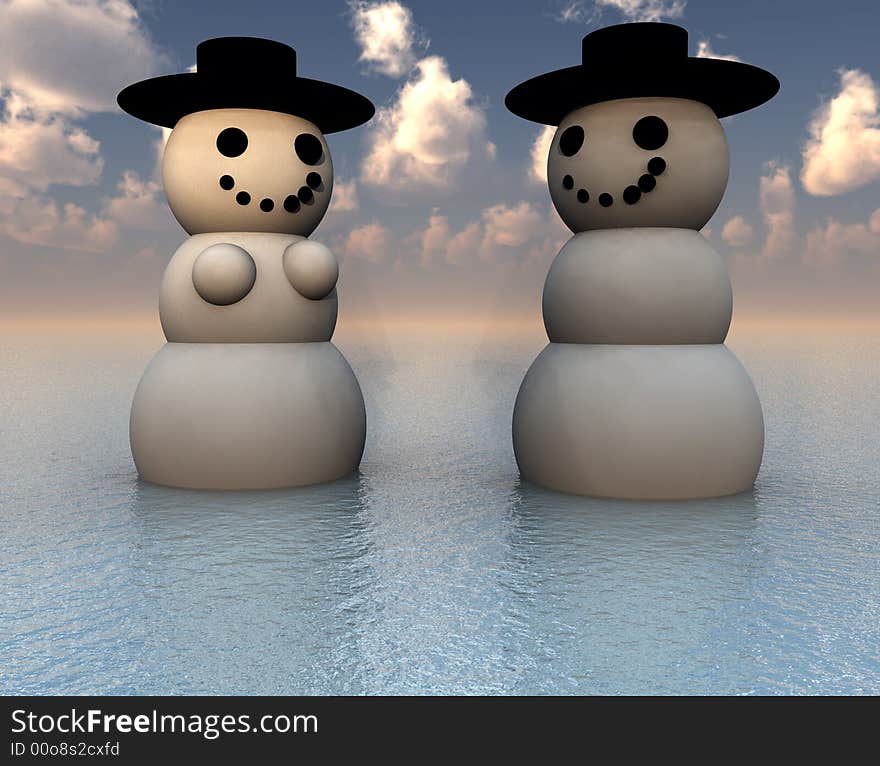 Two Snowman On Holiday In The Water 25